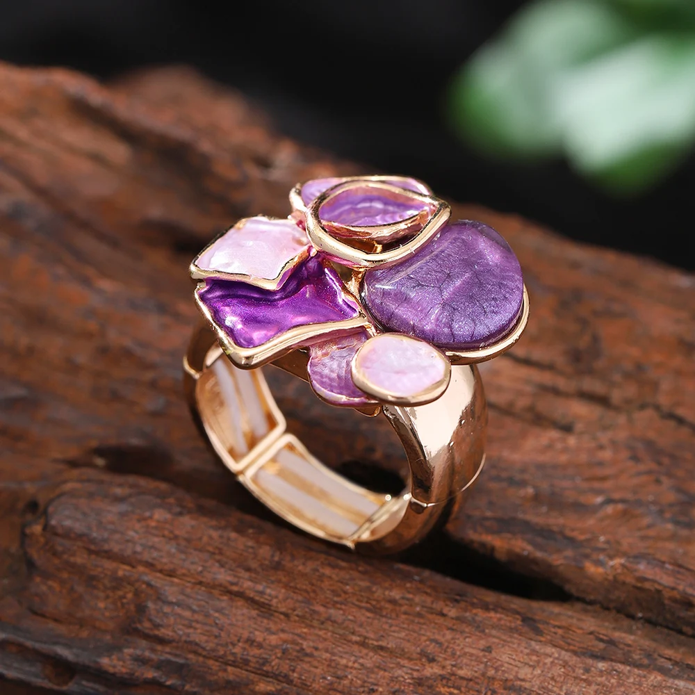 Fashion Multicolor Drip Oil Geometic Rings for Women Accessories Trendy Elastic Adjustable Gold Color Ring Party Jewelry Gift