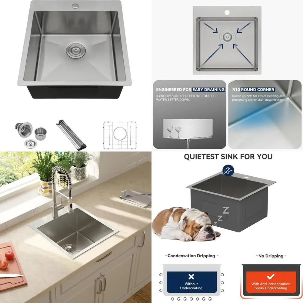 

18 x 18 Drop-In Bar Sink, 16 Gauge T304 Stainless Steel, Single Bowl for Kitchen Prep and Outdoor Use