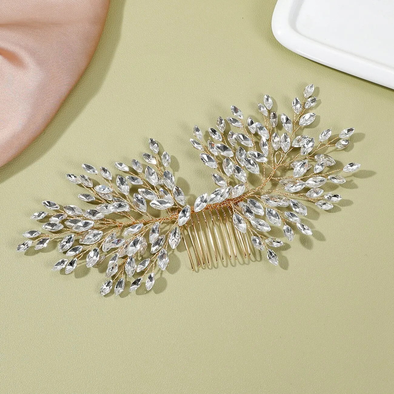 SLBRIDAL Handgefertigter Kristall-Strass-Perlen-Keramikblumen Braut-Haarkamm Hochzeits-Haaraccessoires Brautjungfern Damenschmuck – Detail 6