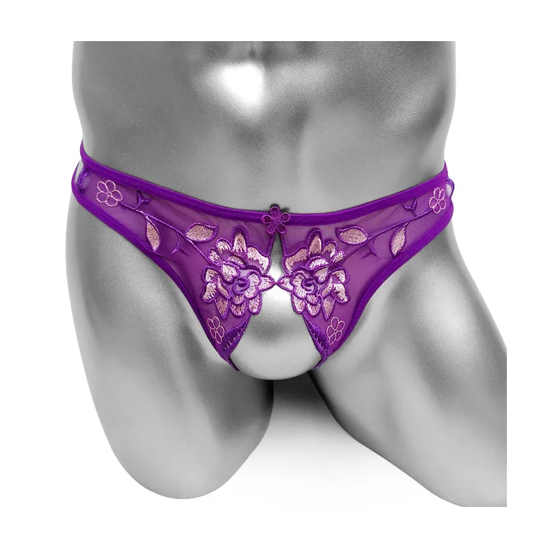 

Sissy Open Crotch Panties For Men Thong Embroidery Underwear Sexy Fashion Lingerie Gay Bikini Floral Male Underpants Sissy