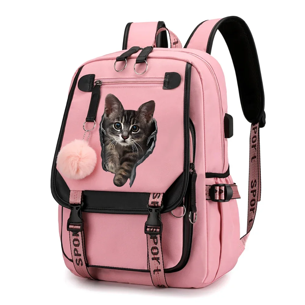 Anime Cartoon School Backpack Bags Students School Book Bag Funny Cat Print Shoulder Bags Usb Travel Bags for Girls Teenagers