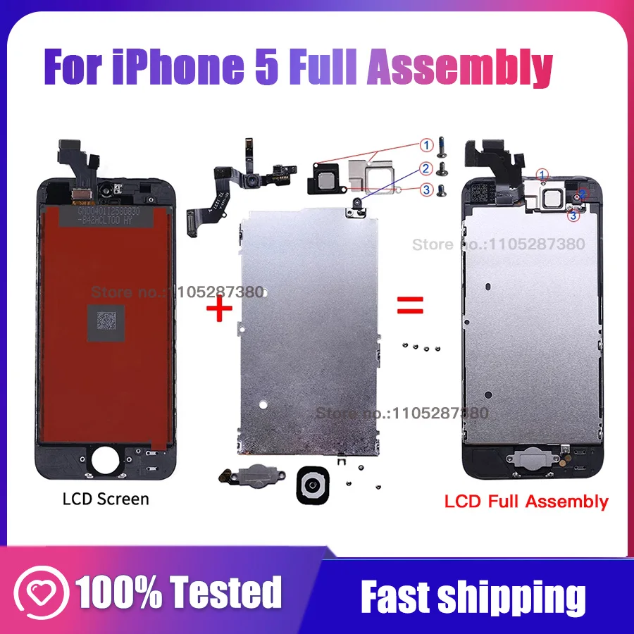 AAAA Quality Display Full Assembly Display for iPhone 5 5G Touch Screen A1428 A1429 A1442 Complete LCD Replacement OEM Digitizer