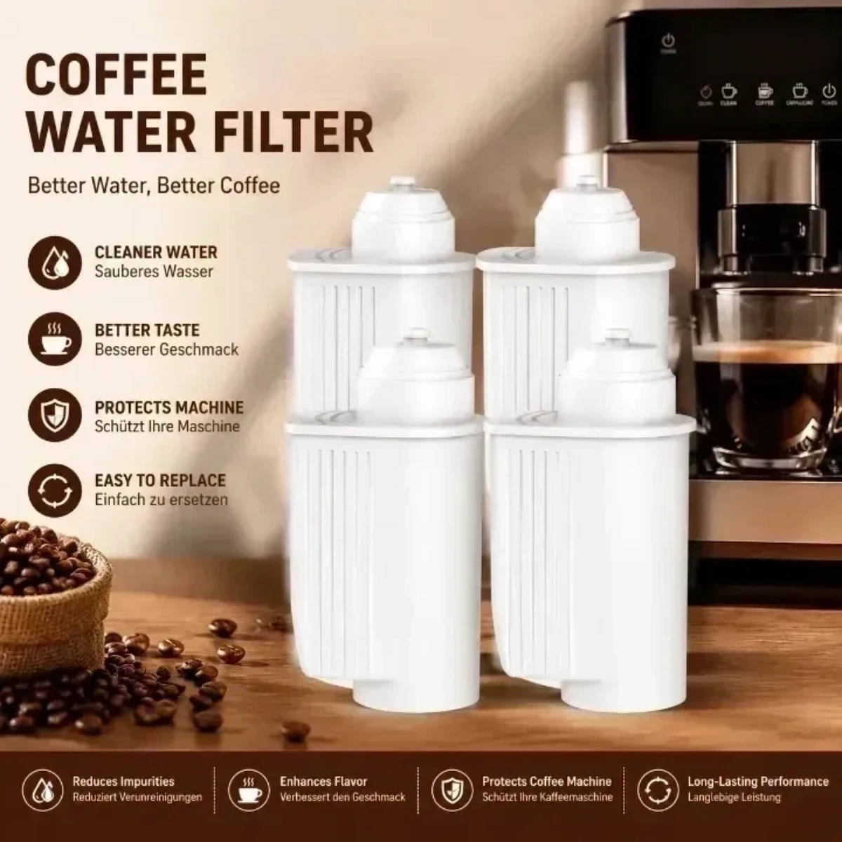 (4 Pack) Coffee Water Filter Replacement for TZ70003 Water Filter Compatible with EQ Series TCZ7003 TCZ7033 TCA 7 TCC 7