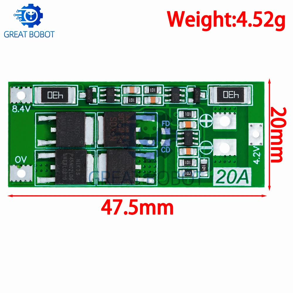 Lithium Battery Protection Board, BMS Board Standard, Balance para DIY, 2S, 20A, 7.4V, 8.4V, 18650