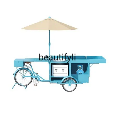 E182 Wrought iron movable, barbecue snack stall cart foldable trolley shopping mall, storage food truck