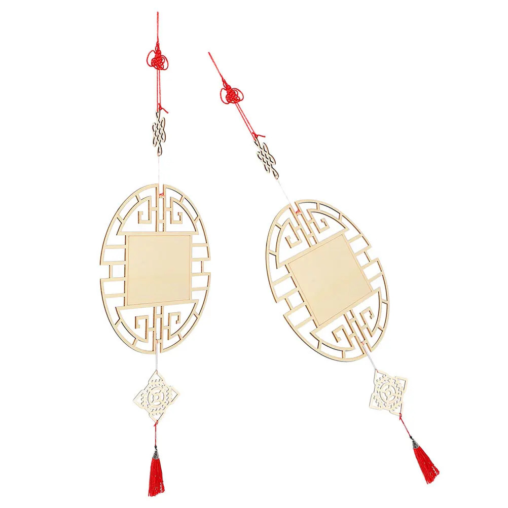 2 قطعة قلادة خشبية على الطراز الصيني شرائح خشبية غير مكتملة ذاتية الصنع مع ثقوب لوحة جدار مهرجان الربيع