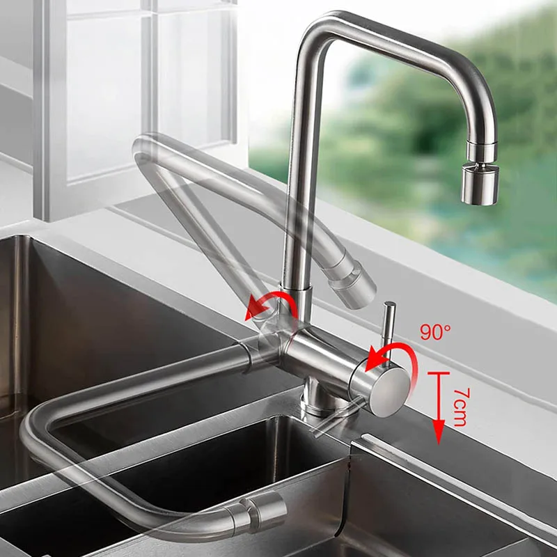 

Front Window Hidden Kitchen Faucet 360 Degree Rotating Folding Sink Faucet Hot Cold Mixer Water Tap 2 Modes Stream Sprayer Head