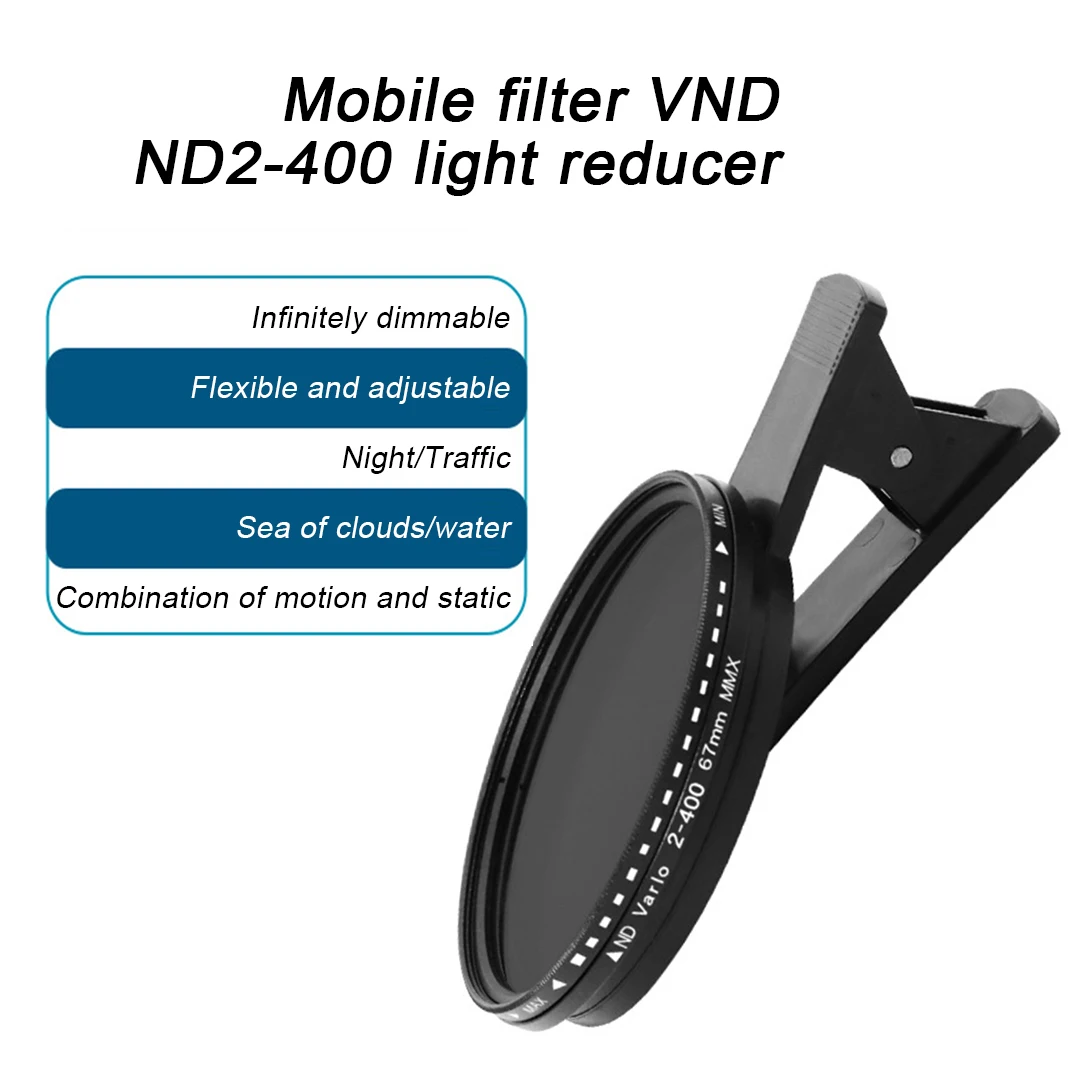 Kit de filtro de lente de 67mm com clipe de lente de telefone móvel filtro variável ND2-ND400 para iphone 16 15 14 pro max google pixel telefones inteligentes