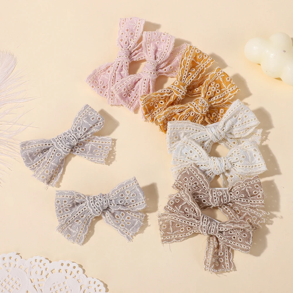 10 Stück Haarspangen mit süßen Schleifen in zufälliger Farbe für Kinder und Mädchen, Baumwolle, einfarbig, Sicherheitshaarspangen, Kopfschmuck, Baby-Haar-Accessoires