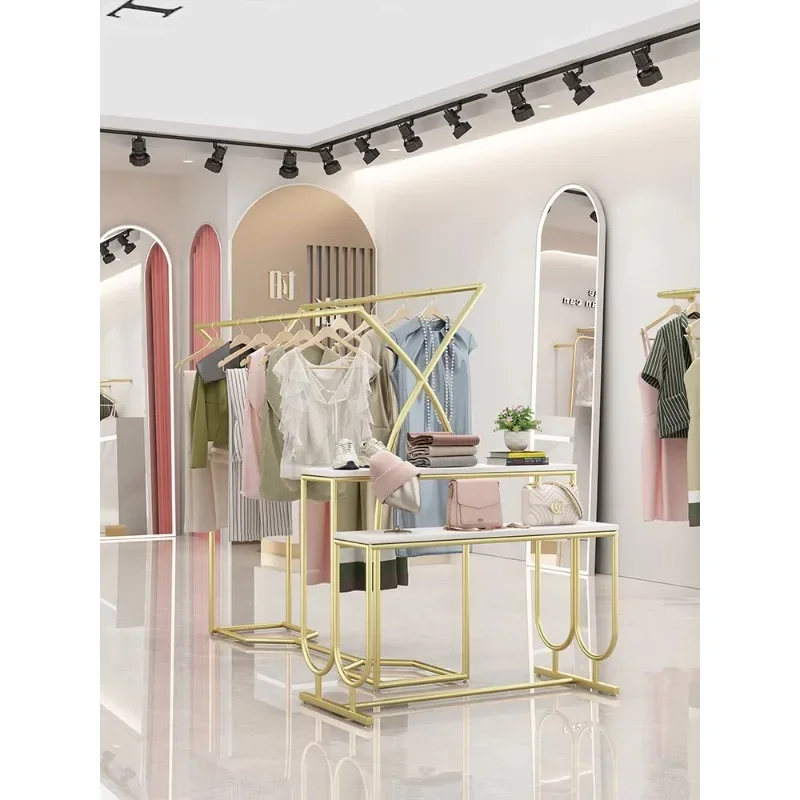 Clothing store, simple clothing, double-row shelves, women's clothing, floor-to-ceiling storage display rack