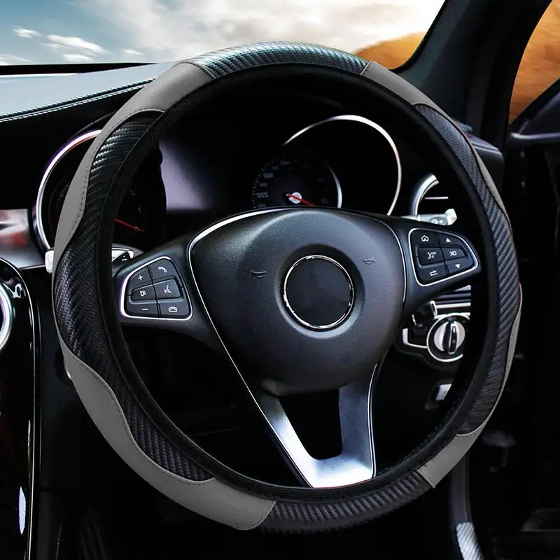 [Q]Synthetic Fiber Checkered Embossed Streamlined Car Rimless Steering Wheel Cover Suitable For 37-38cm Car Interior Decorations