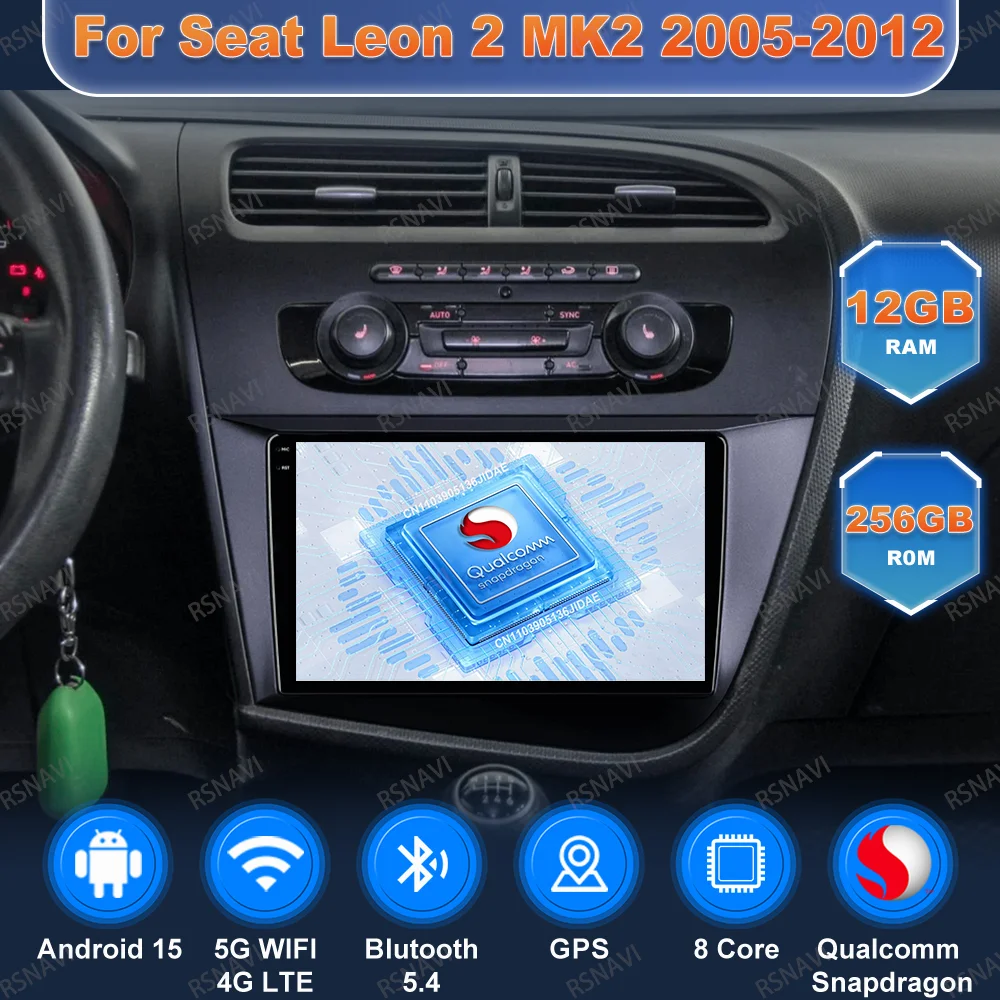 Car Radio Andoird 15 For Seat Leon 2 MK2 2005-2012 DVD Head Unit BT Stereo Viedo Player 4G LTE DSP GPS Multimedia Navigation