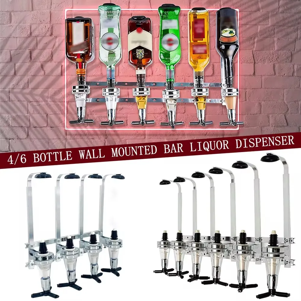 Wall-Mounted 4/5/6 Bottle Liquor Dispenser, Bar Butler Bracket for Alcohol Drink Whiskey Beverage 4-6 Shot Wine Dispenser Holder