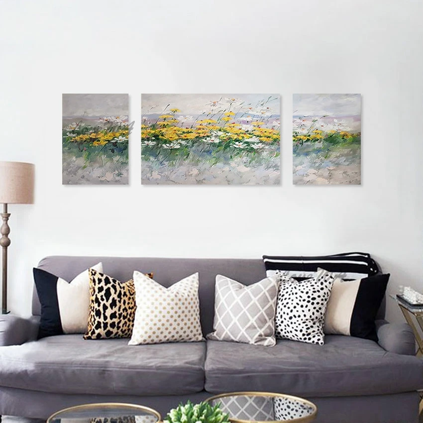 

Abstract Flowers Pictures Modern Wall Hangings Canvas Art, 100% Hand-painted, Unframed Plant, Natural Scenery, 3PCS Oil Painting