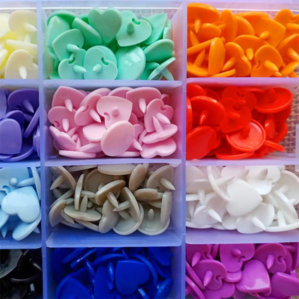

360Sets Heart Shaped Plastic Snap Fasteners Assorted Bright Snaps for Clothing Crafts Towels Baby Items DIY Sewing Kit Snap