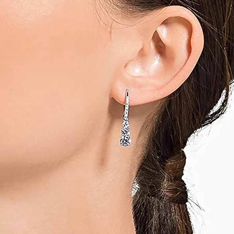 Huitan Fashion Shining Pendant Earrings Female Engagement Jewelry with Bright Round Zirconia Luxury Silver Color Accessories