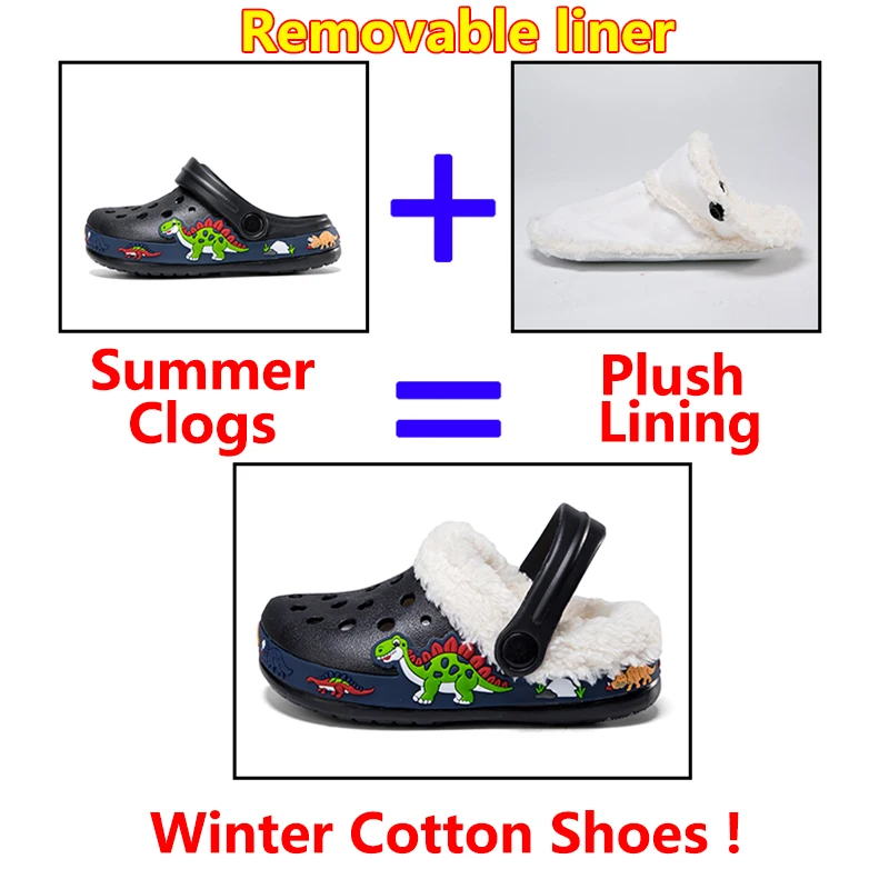 Winter Cotton Shoes for Children Warm Plush Clogs for Kids Outdoor Garden Shoes for Boys Girls Soft Comfortable Home Slippers