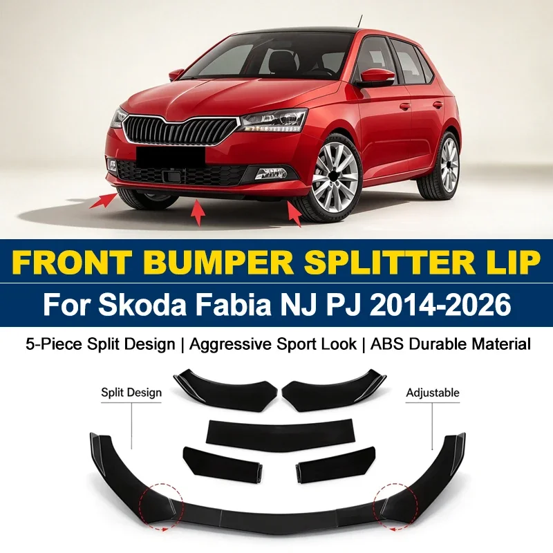 5Pcs ABS Front Bumper Canard Lip Splitter Spoiler Body Kit For Skoda Fabia NJ PJ 2014-2026 2015 Car Styling Tuning Accessories