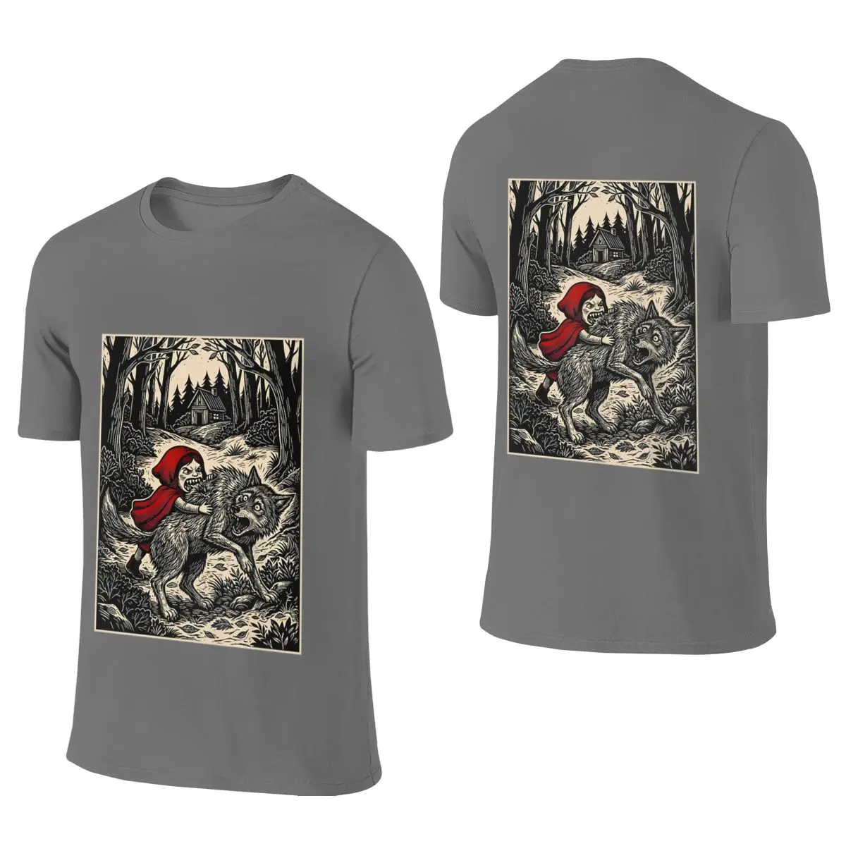 Red Hood Wolf Big Bad Wolf Gothic Fairy Tale Regular Style Reversible T-shirt Street Sports Light Color Schemes Tee
