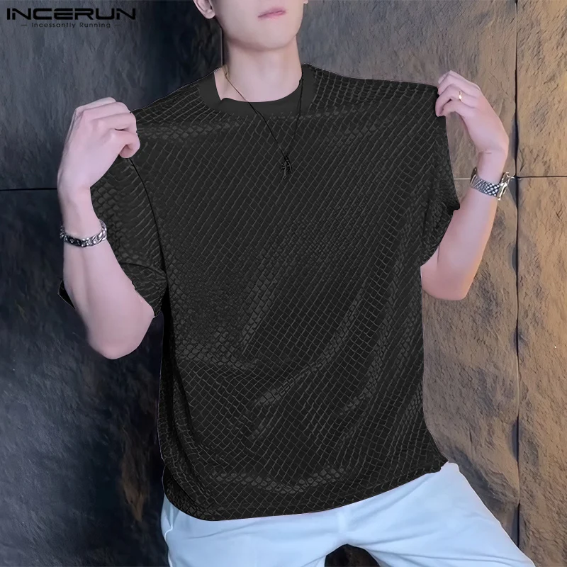 

INCERUN Men T Shirt Solid Color Velour O-neck Short Sleeve Summer Men Clothing 2025 Korean Fashion Male Tee Tops Streetwear