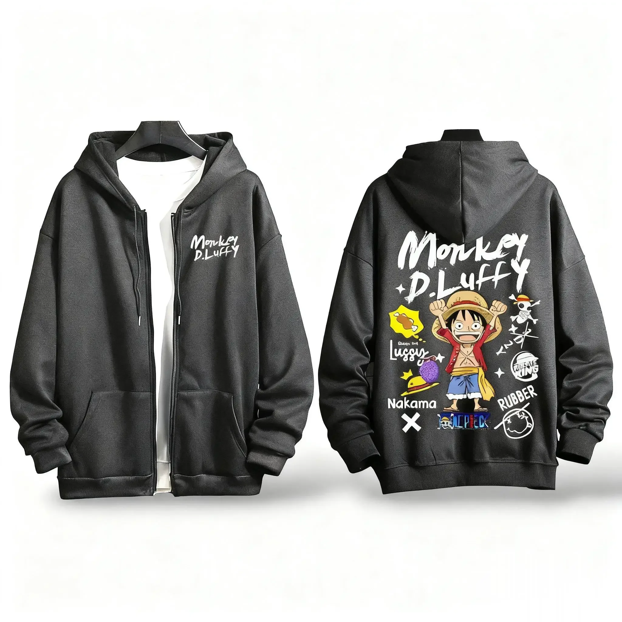 

One Piece Luffy Anime Zip Up Hooded Jacket Men Women Sweatshirt Graphic Print Streetwear Loose Casual Autumn Winter Fashion Coat