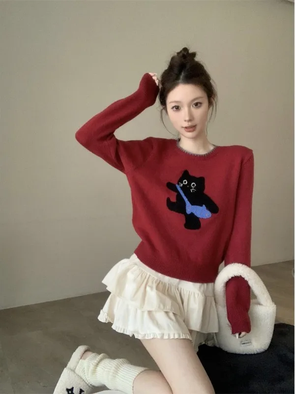 柔らかく居心地の良いパターンニットセーター女性の秋冬カジュアル痩身オーバーヘッドトップ韓国 Sle ストレートチューブニットウェア