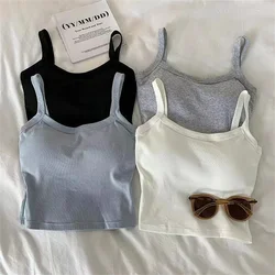 Women's Sexy Sleeveless Crop Top with Chest Fashion Female Underwear Lady's Camisole Basic T-shirt Vest Lingerie Bras Tube Tops