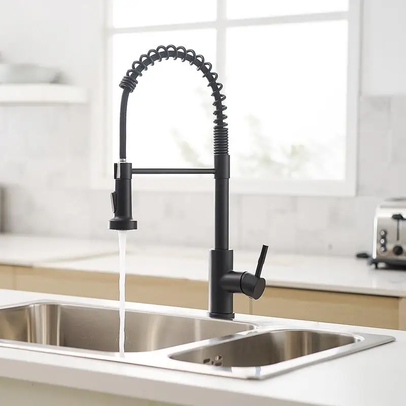 

Commercial Black Kitchen Faucet with Pull-Out Sprayer, Single Handle Lever for Kitchen Sink