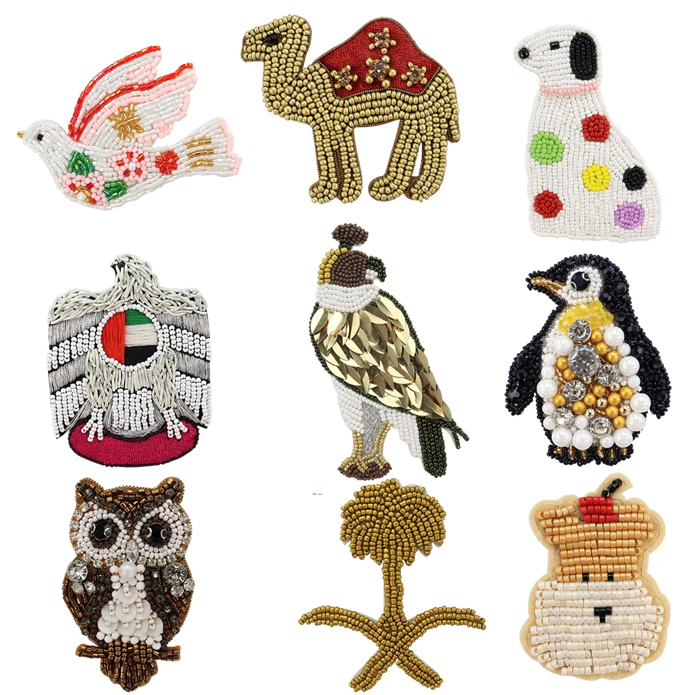 Perlen-Strasssteine, Adler-Patch, Tauben, Hunde, Kamel, Abzeichen, Applikation, Zubehör, DIY für Tasche, Kleidung, Nähzubehör, 2 Stück