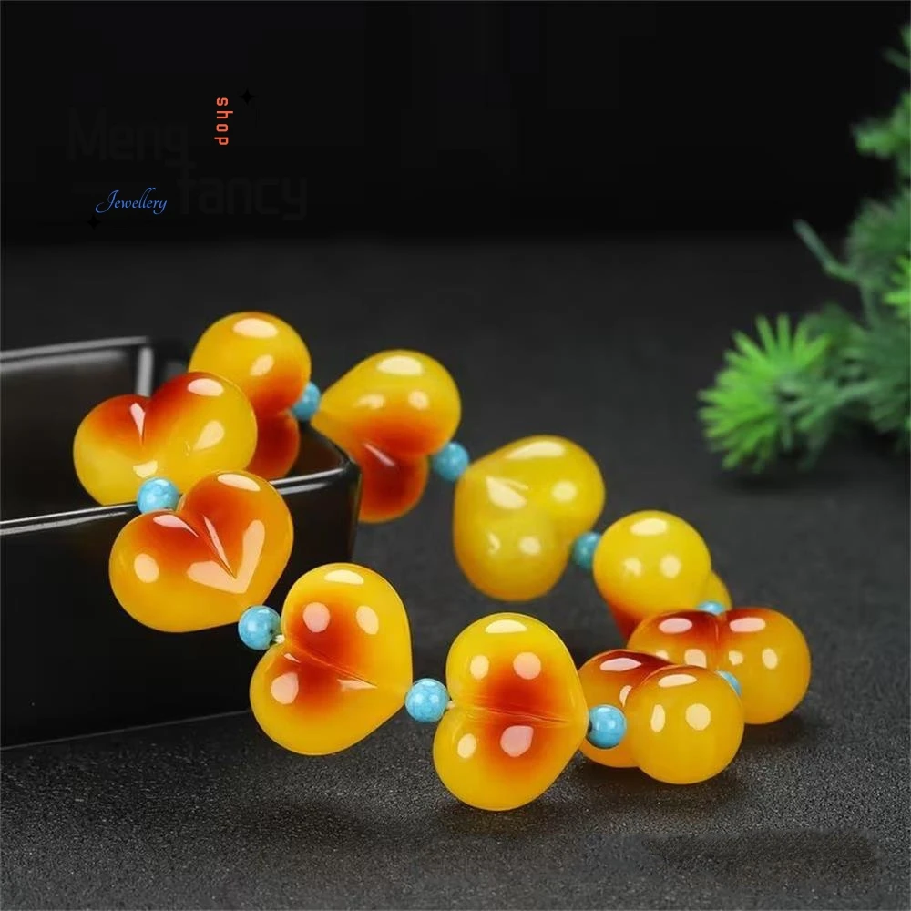 

Amber Wax Heart-shaped Colored Personalized Couple Bracelet Natural Popular Fashion Fine Jewelry Sexy Young Girls Holiday Gifts