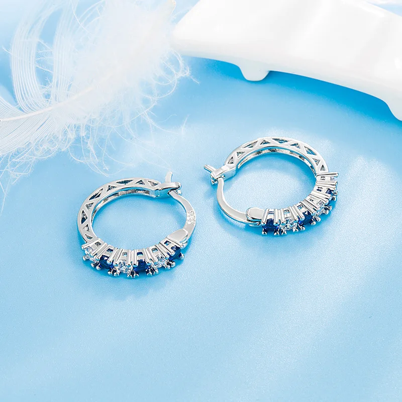 925 Sterling Silver Trendy Statement Hoop Earrings For Women Girls CZ Cubic Zirconia Luxury Jewelry Wholesale