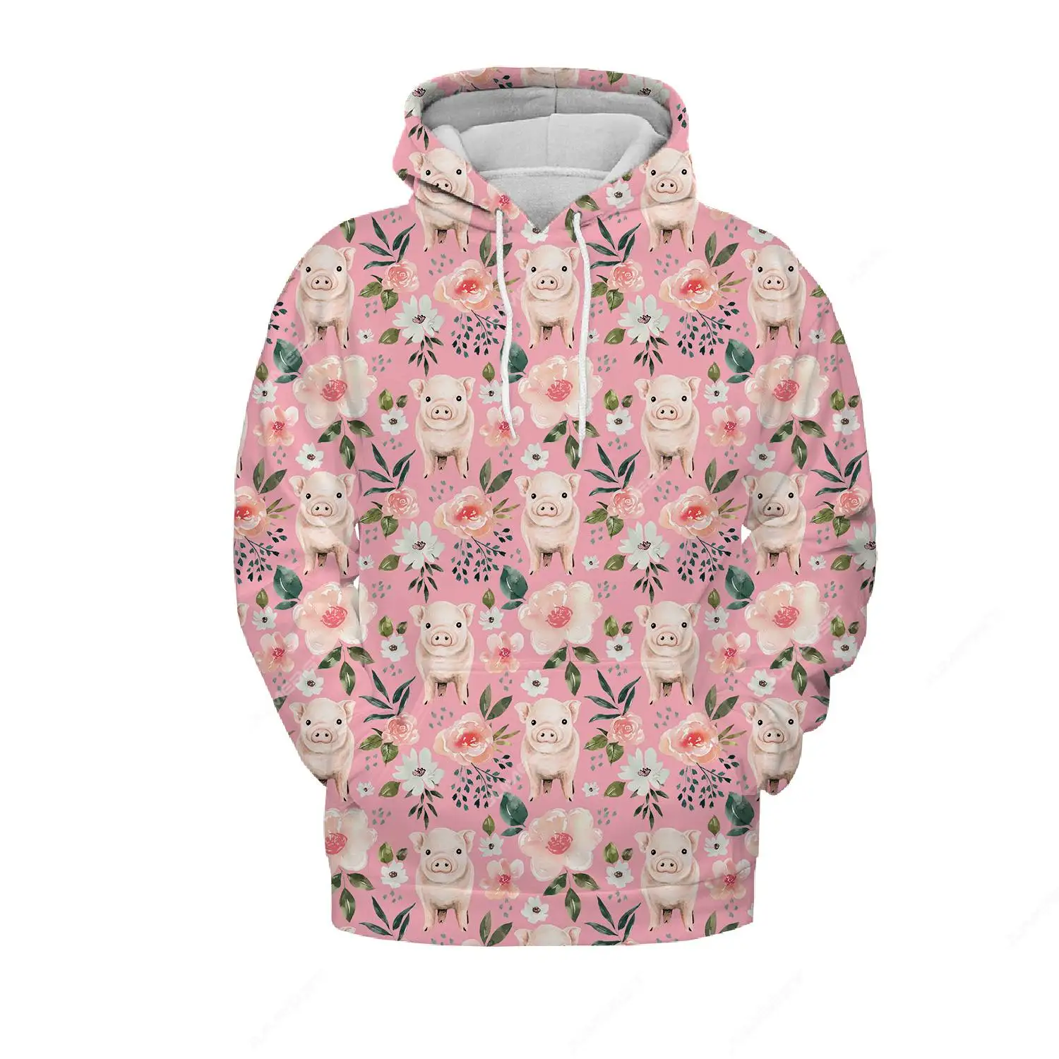 Jumeast 3D Printed Pink Cartoon Pig Women Hoodies Manga Fairycore Floral Animal Hooded Sweatshirts Cutecore Y2K Clothing