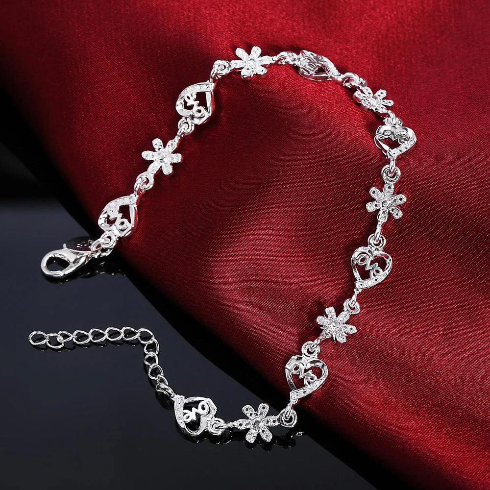 Hot fine 925 sterling silver Bracelet Fashion crystal romantic heart flower chain for woman wedding accessories designer jewelry