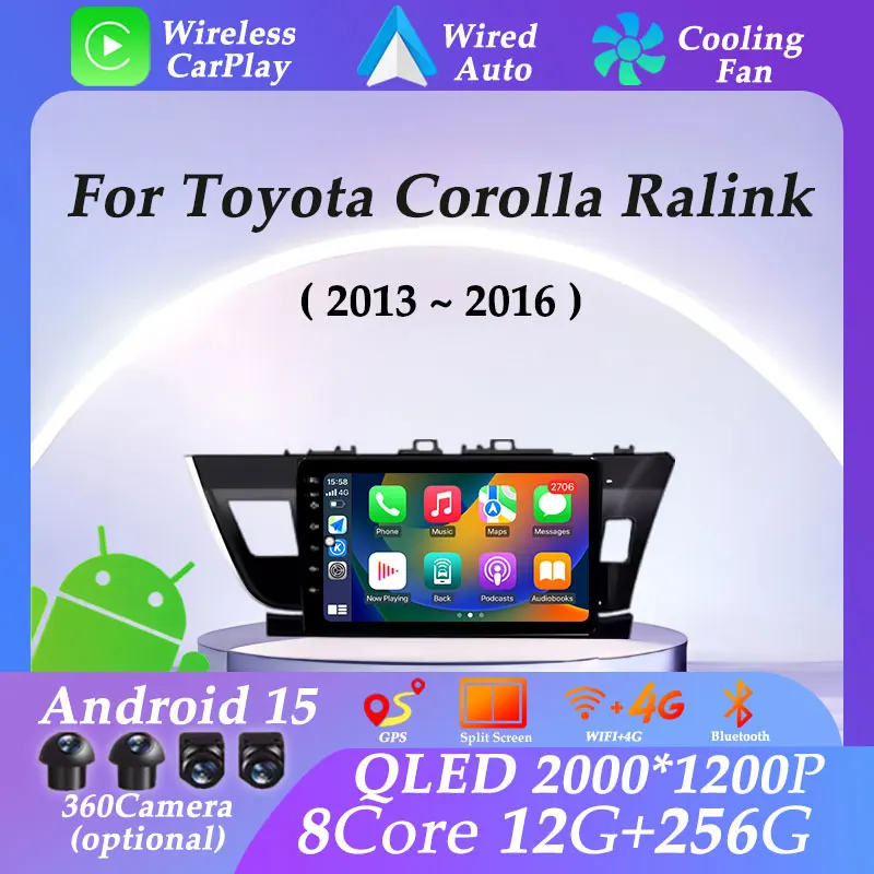 راديو السيارة مشغل وسائط متعددة فيديو RHD لتويوتا كورولا رالينك 2013-2016 Carplay أندرويد السيارات سبليت شاشة DSP WIFI BT No 2 din