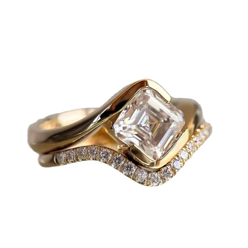 European and American fashion high-end square zircon women\'s ring