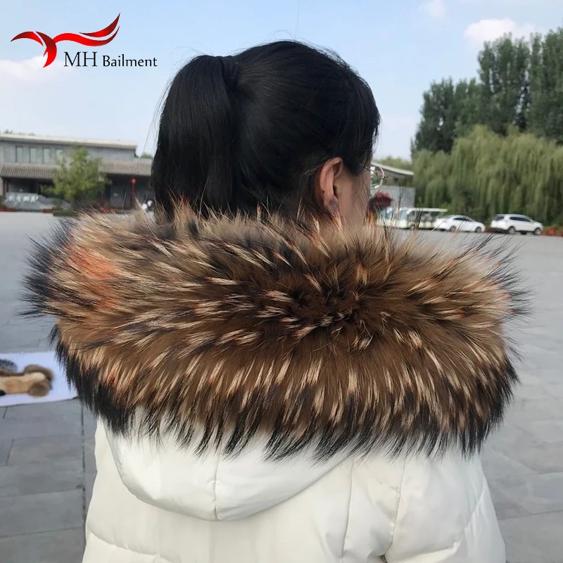 2023 Real Raccoon Fur Collar Women Winter Blue Natural Fur Scarves Fashion Neck Warmer Femme Scarf 13cm 15cm 18cm Width Shawl