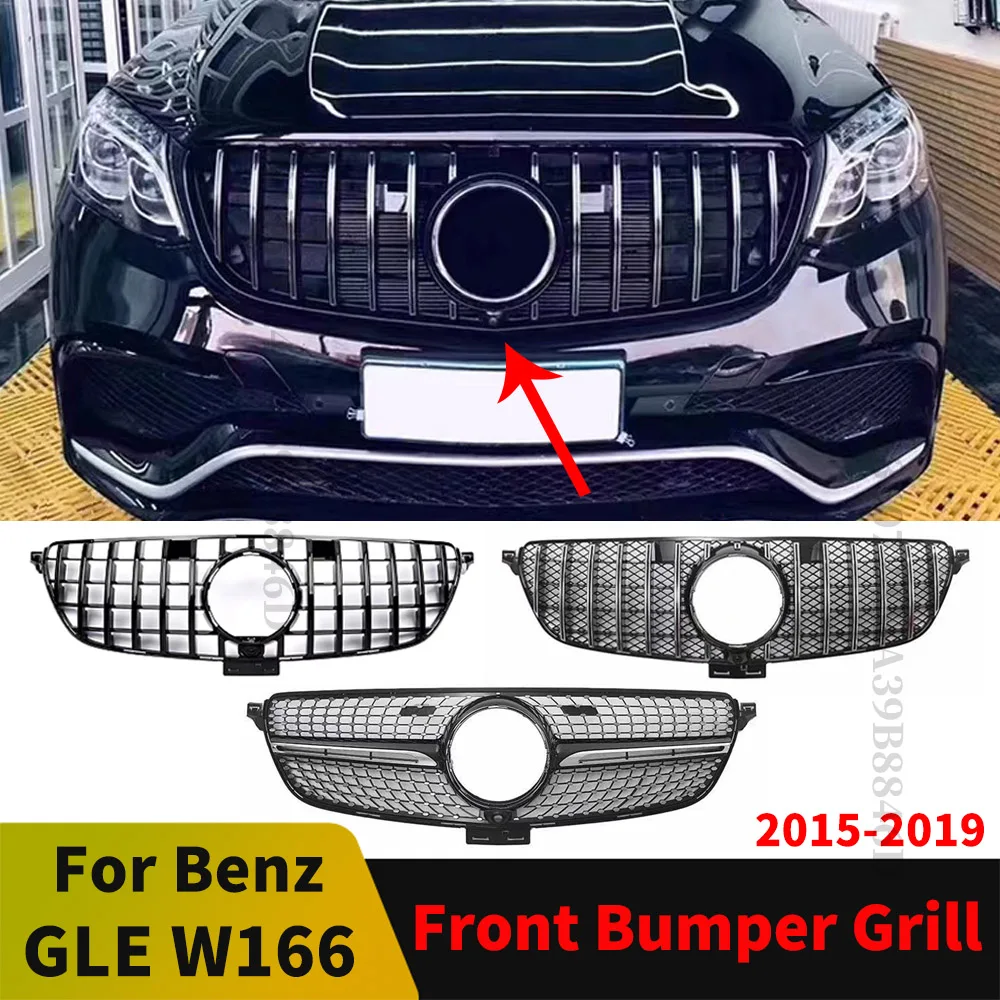 Front Grille Racing Bumper Grill GT GTR Diamond Styling Replacement For Mercedes Benz GLE W166 2015-2019 320 350 400 300 500 Kit