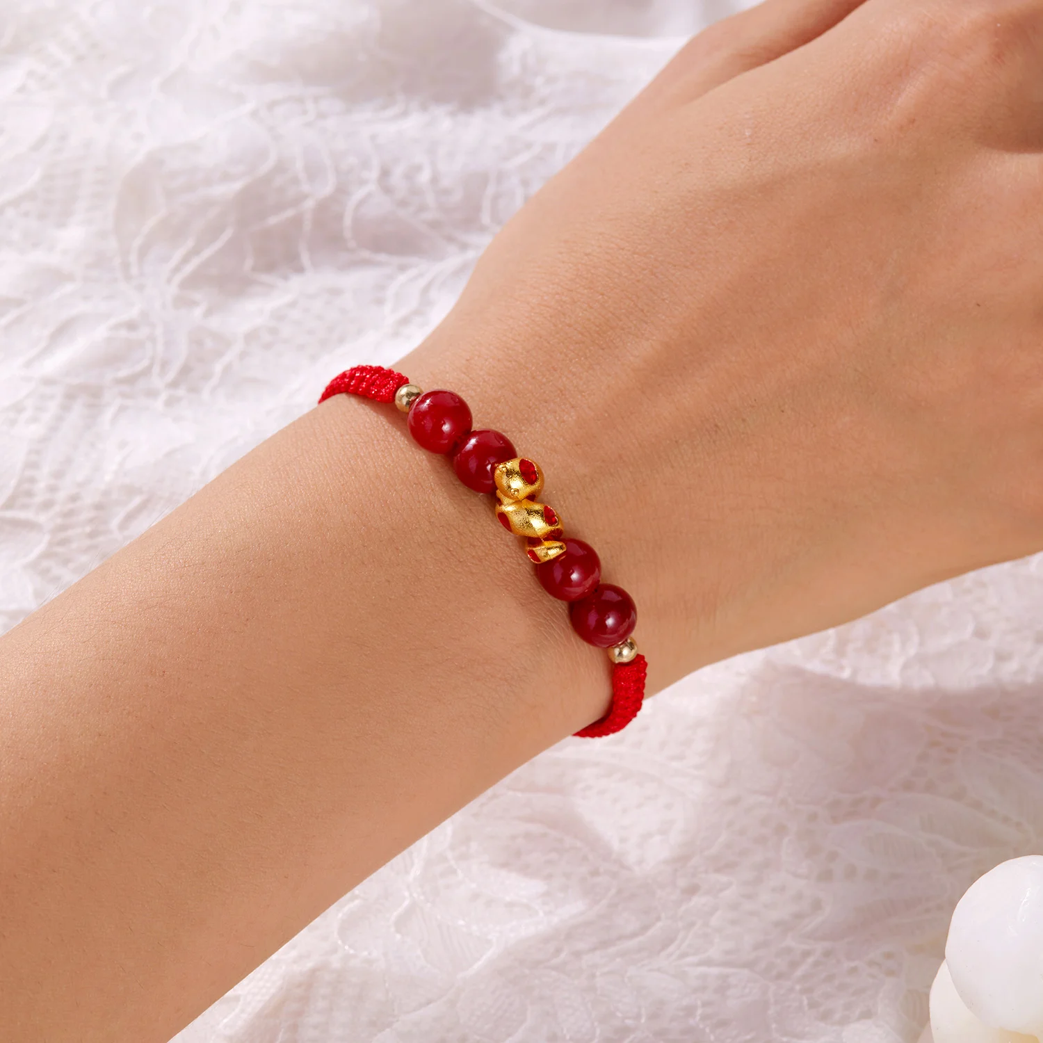 Chinese Style Lucky Red Rope Cinnabar Beads Zodiac Snake Bracelet for Women Pendant Bracelets Blessing New Year Jewelry Gift