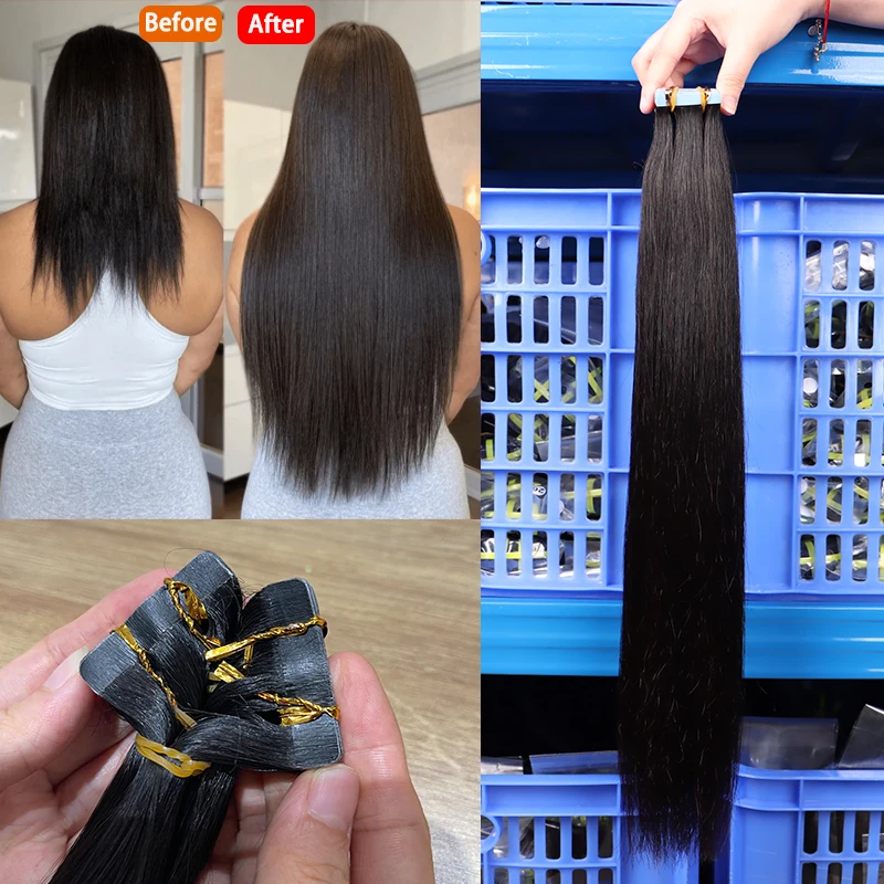 Fita invisível em extensões de cabelo humano em linha reta 100g/1pc sem costura dupla face extensões de cabelo fita de trama de pele do plutônio 16-28 polegada