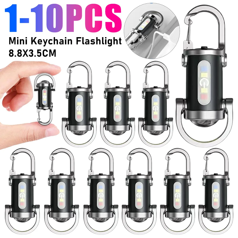 

1-10PC Waterproof COB Work Light Ultra Bright Keychain Flashlight 7 Gear Torch USB Rechargeable Flashlight For Outdoor Emergency