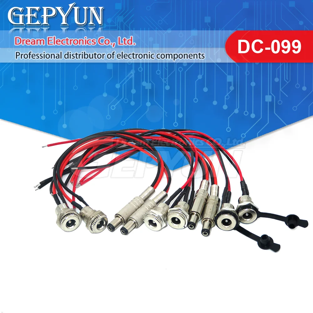 DC099 5.5 x 2.1mm 5.5 x 2.5mm DC Power Socket Threaded Female Connector Adapter With 20AWG Cable Wires DC-099 10CM 20CM