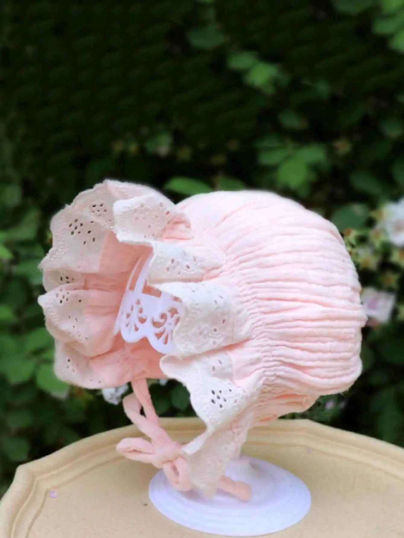 1Pc Vintage Lace Floral Baby Bonnet for Girls 3-12M, Court Style Infant Hat with Heavy Embroidery, Soft Retro Beanie