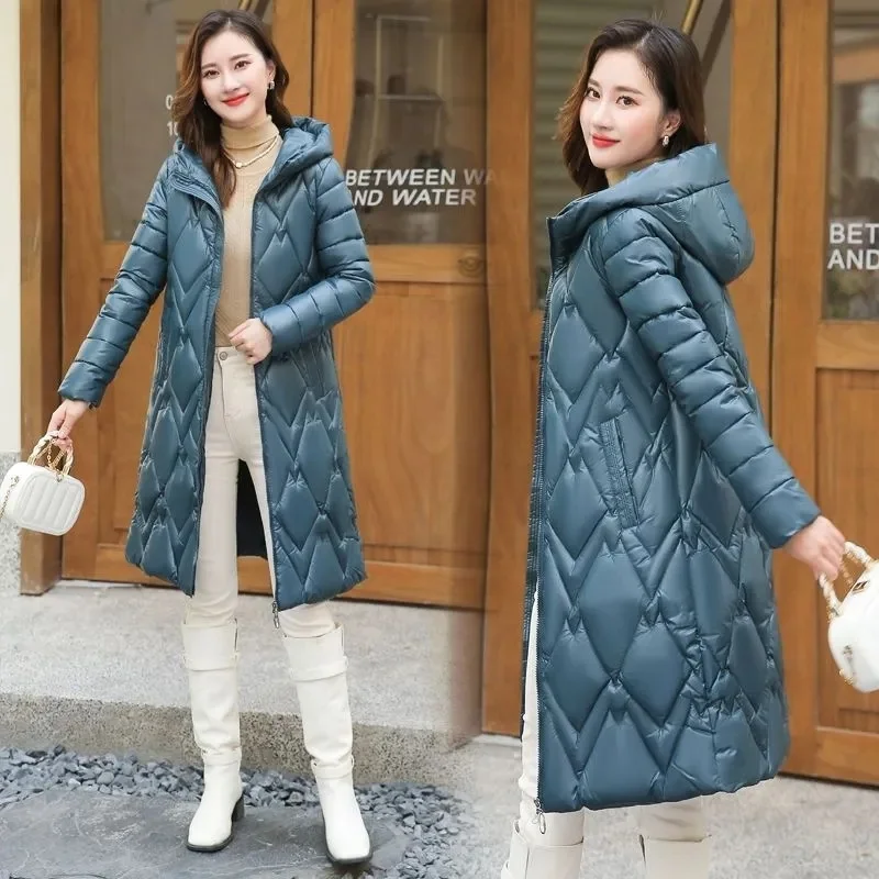 

Зимние женские парки с капюшоном для мам среднего возраста, пальто, женские свободные стеганые хлопковые утепленные куртки-пуховики, длинная верхняя одежда XQ111