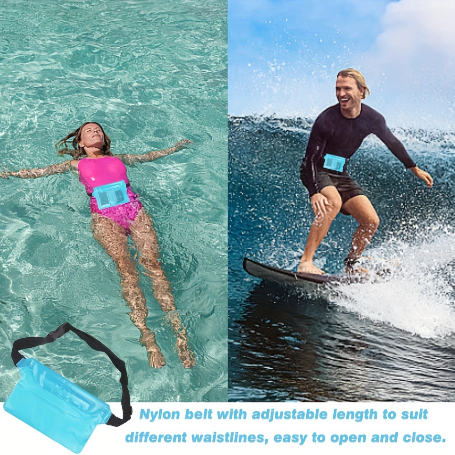 2-Piece Waterproof Phone Pouch With Adjustable Waist Strap - Durable Pvc, Touchscreen Compatible For Swimming & Outdoor Activiti