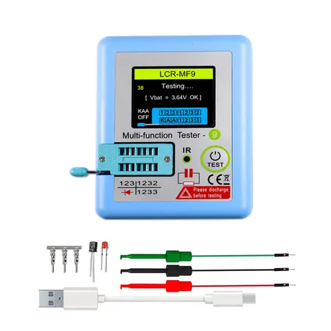 LCR-MF9 TFT LCD 디스플레이 멀티 계량기 트랜지스터 테스터, 다이오드 트라이오드 캐패시터 저항 테스트 계량기, MOSFET NPN PNP 트라이악 MOS, 1.8 인치