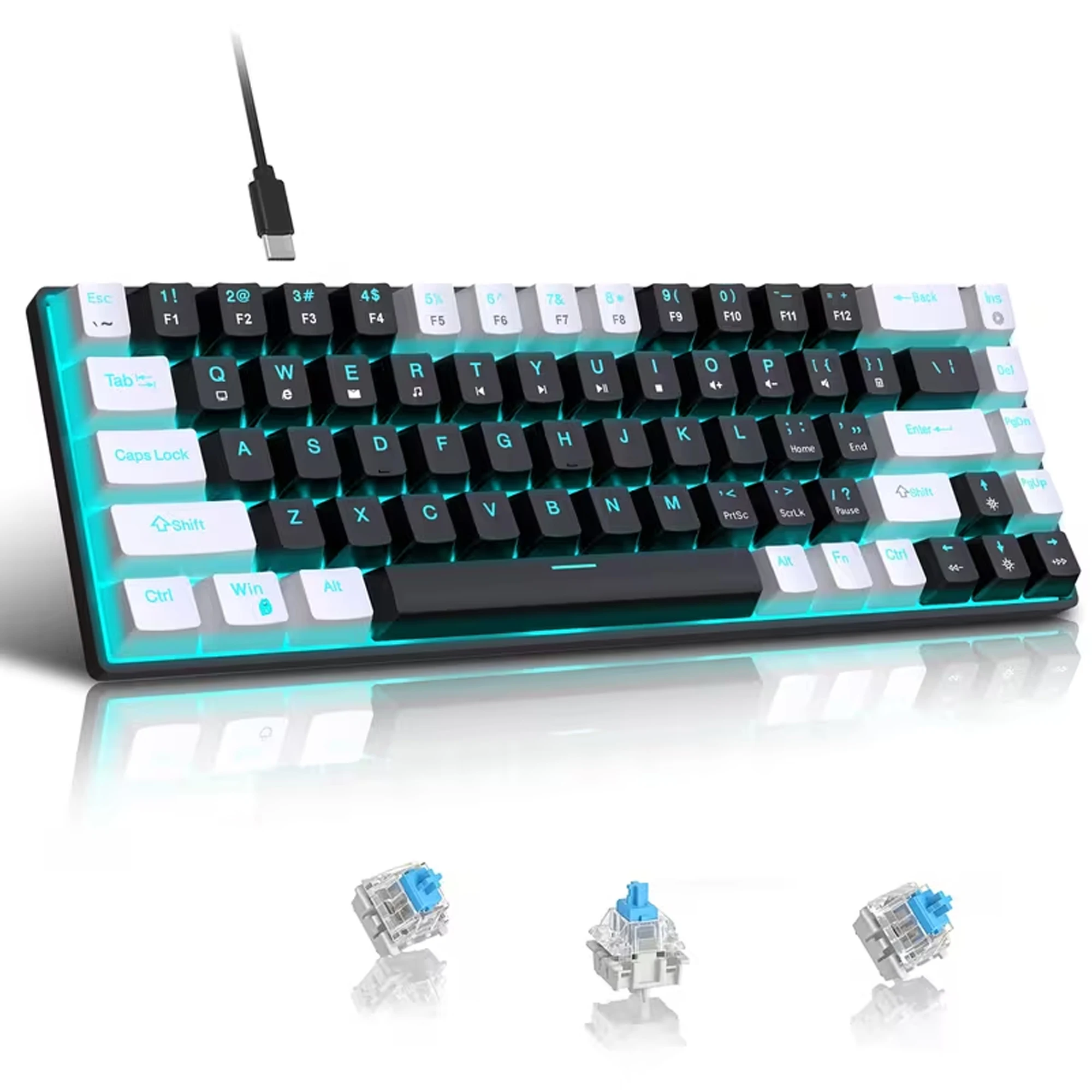 

Portable 68-Key Mechanical Keyboard Dual-Color Backlit - USB-C Detachable Cable for Gaming Office Home Use