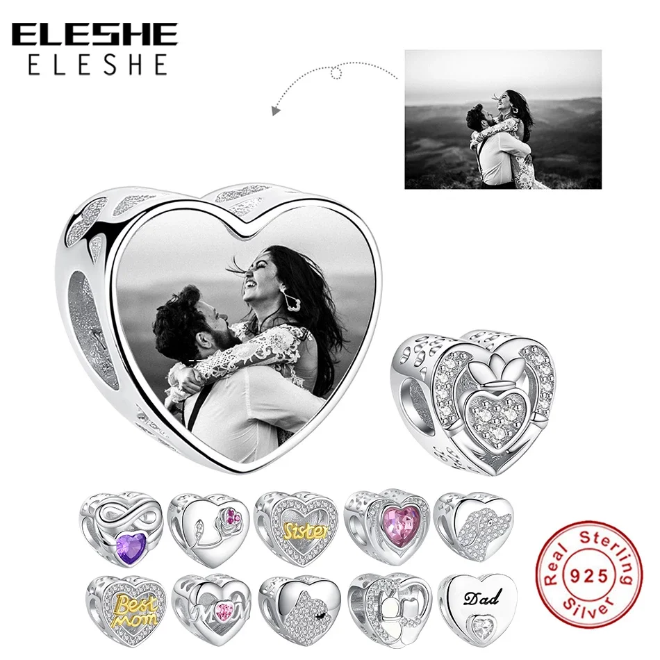 ELESHE-abalorio de corazón clásico personalizado para mujer, Cuenta de circón de plata de ley 925, compatible con pulseras originales, joyería