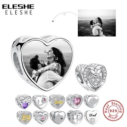 ELESHE-abalorio de corazón clásico personalizado para mujer, Cuenta de circón de plata de ley 925, compatible con pulseras originales, joyería artesanal