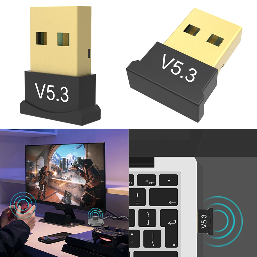 USB Bluetooth-Compatible 5.3 Adapter BT Audio Transmitter Plug&Play Support Windows 11/10/8.1 USB Dongle for Desktop PC Laptop