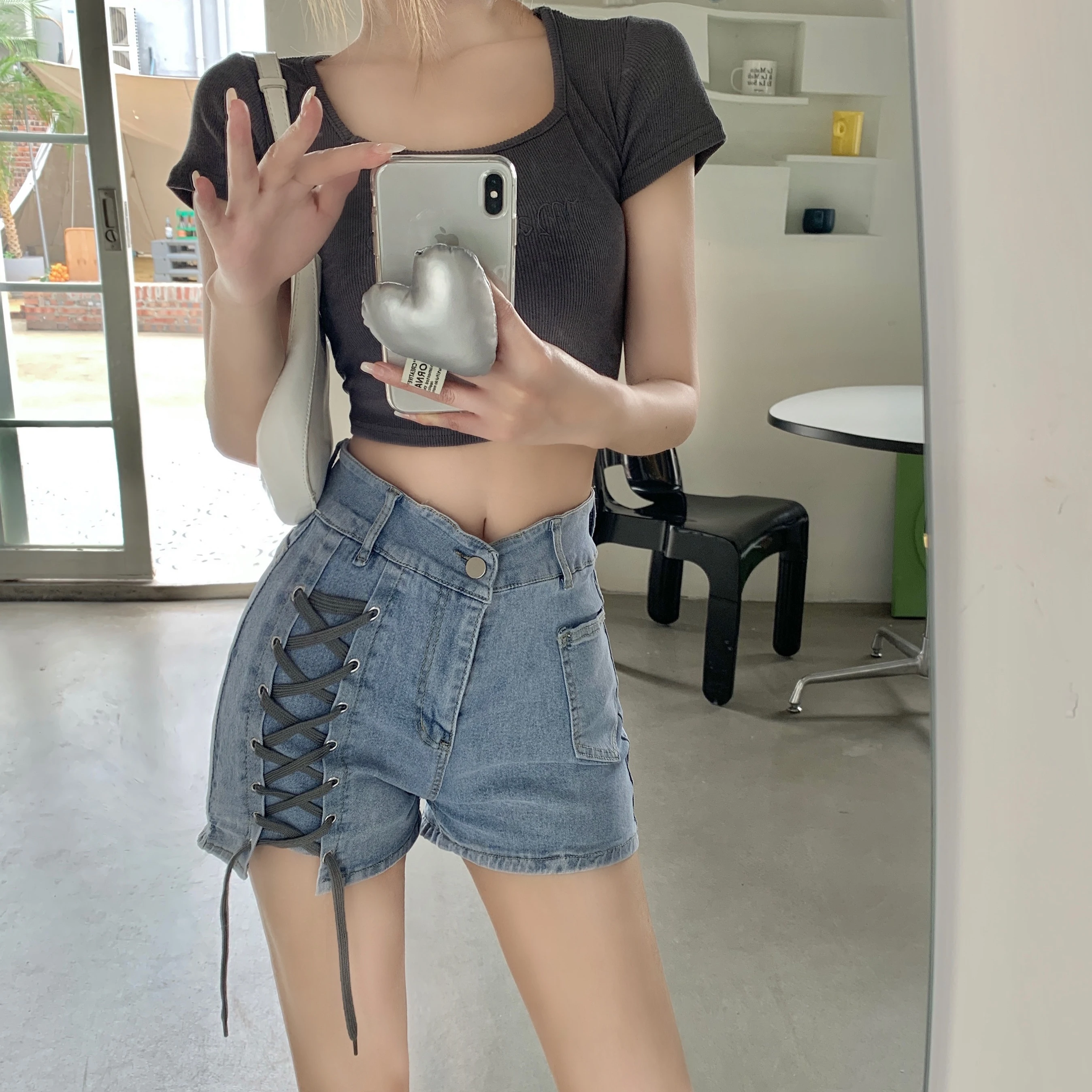 

2023 Women Shorts Skinny Sexy Bandage Design Criss-cross Retro Hot Ulzzang All-match Female High Waist Stylish Slender Casual